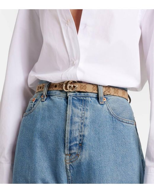 Gucci Natural Guertel Gg Marmont Aus Canvas