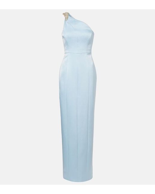 Rachel Gilbert Blue Celestia Embellished One-Shoulder Gown
