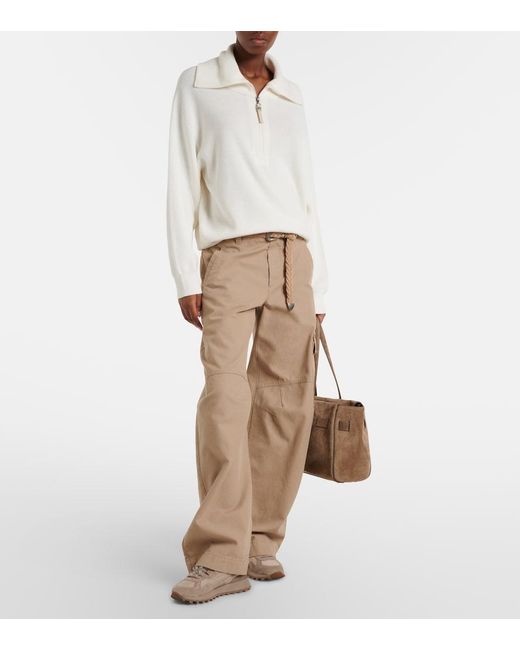 Brunello Cucinelli White Monili Oversized Cotton Half-Zip Sweater