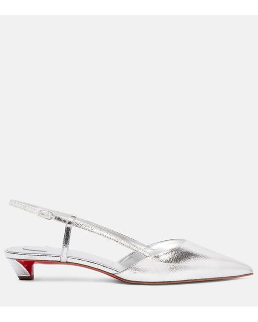 Christian Louboutin White Miss Z Slingina 25 Metallic Crinkled-Leather Slingback Pumps