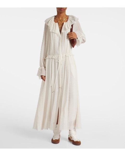 Chloé White Ruffled Silk-Blend Crepe Maxi Dress