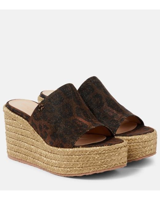 Gianvito Rossi Brown Leopard-Print Espadrille Wedge Mules