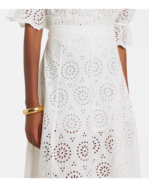 FRAME White The Deco Broderie Anglaise Cotton Midi Skirt