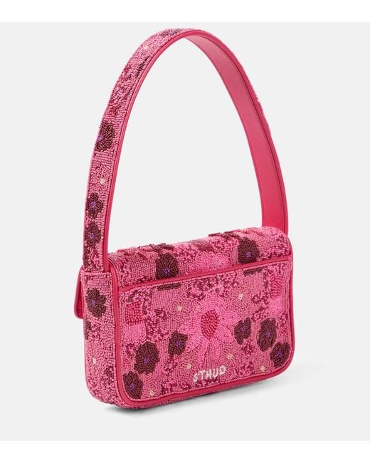 Staud Red Tommy Beaded Shoulder Bag