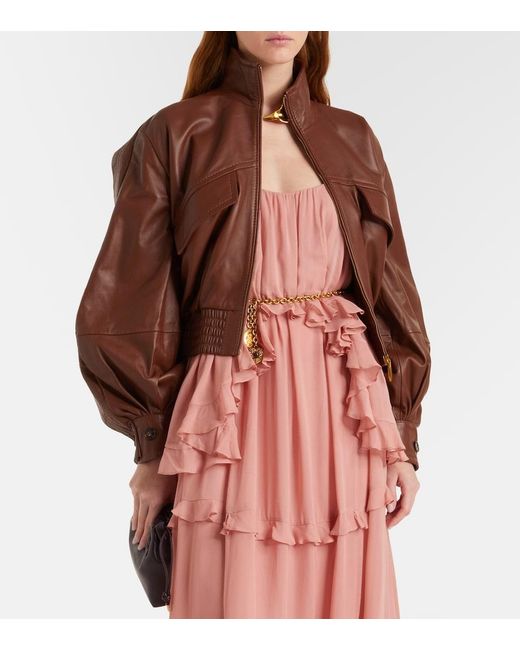 Zimmermann Brown Luna Leather Bomber Jacket