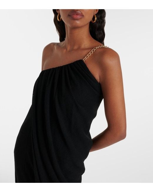 Chloé Black One-Shoulder Virgin Wool Midi Dress