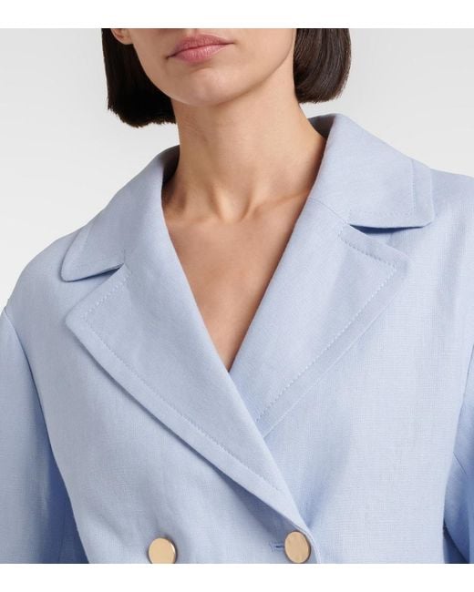 Max Mara Blue Avenue Double-Breasted Linen Blazer