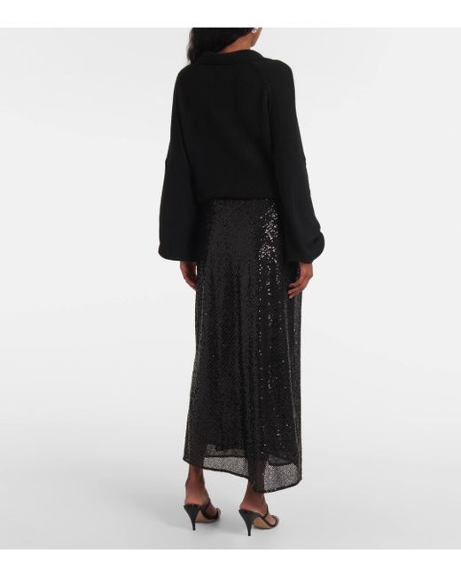 Rixo Black Ardith Sequined Maxi Skirt