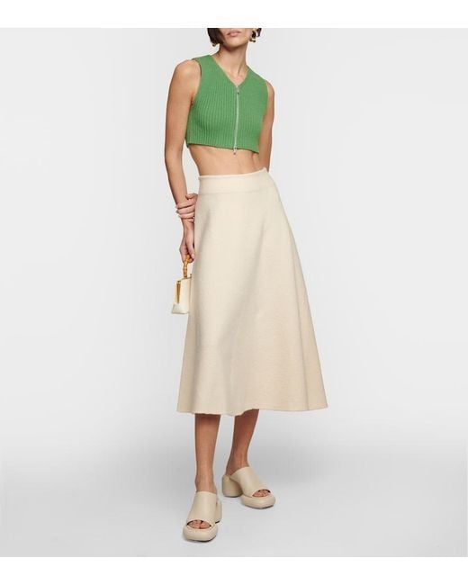 Jil Sander Green Ribbed-Knit Cotton Crop Top