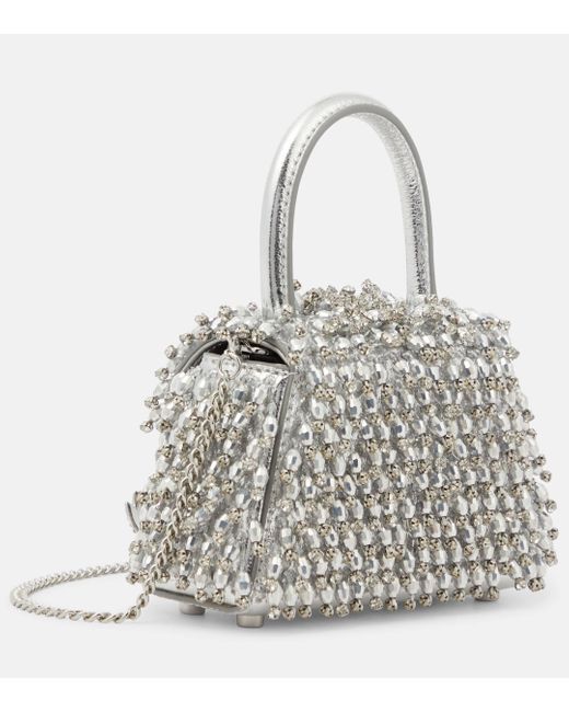 Self-Portrait Gray The Bow Micro Embellished Tote Bag