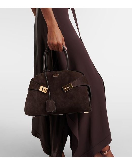 Ferragamo Black Hug Suede Tote Bag