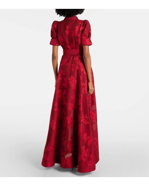 Rebecca Vallance Red Henrietta Belted Brocade Gown