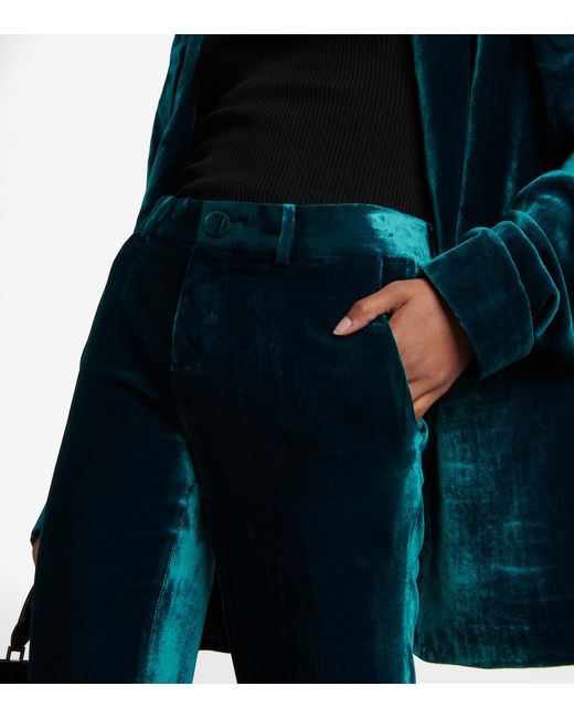Petar Petrov Blue Gomez Low-Rise Slim Velvet Pants