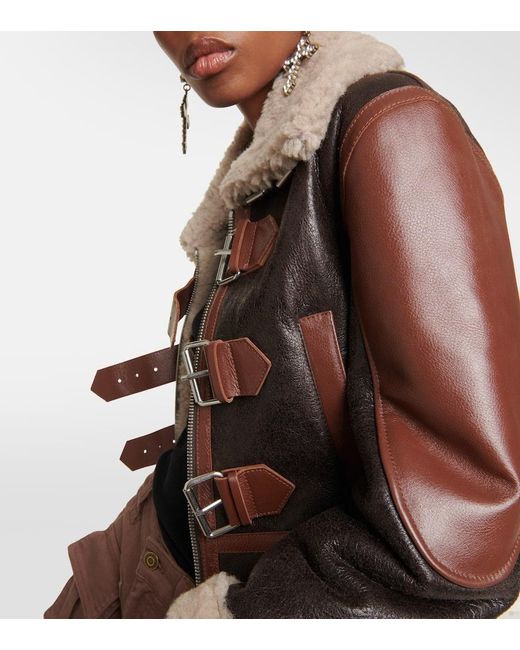 Blumarine Brown Shearling-Trimmed Leather Jacket