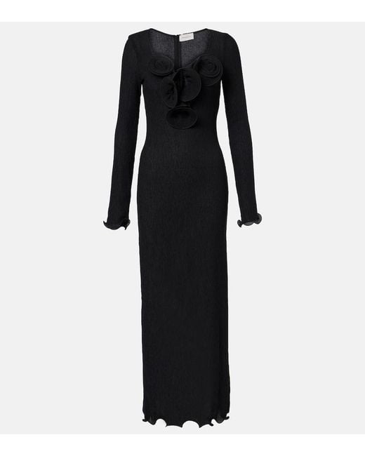 Magda Butrym Black Floral-Appliques Sheer Maxi Dress