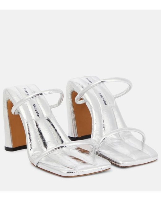 Proenza Schouler White Square Slide Metallic Leather Sandals