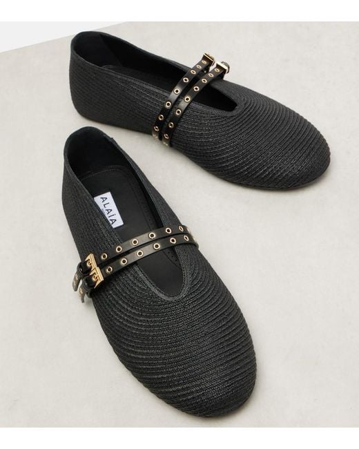 Alaïa Paper Straw Black Ballet Flats