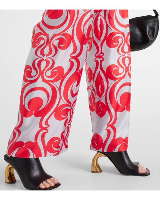 Dries Van Noten Red Printed Silk Wide-leg Pants