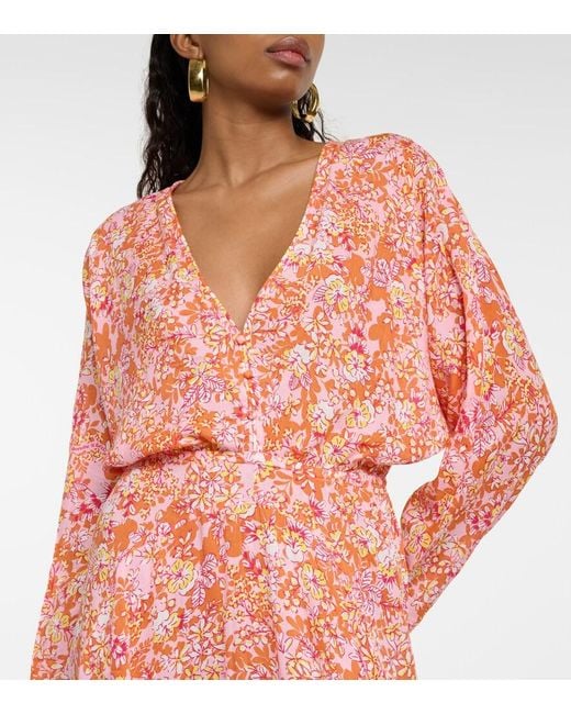 Poupette Orange Ilona Floral Midi Dress