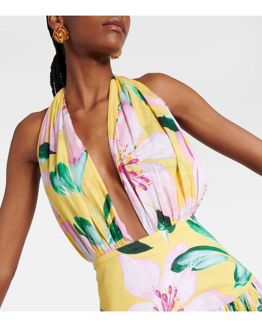 Alexandra Miro White Marie Rose Floral Cotton Midi Dress