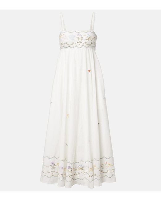 ALÉMAIS White Giulia Embroidered Cotton Maxi Dress