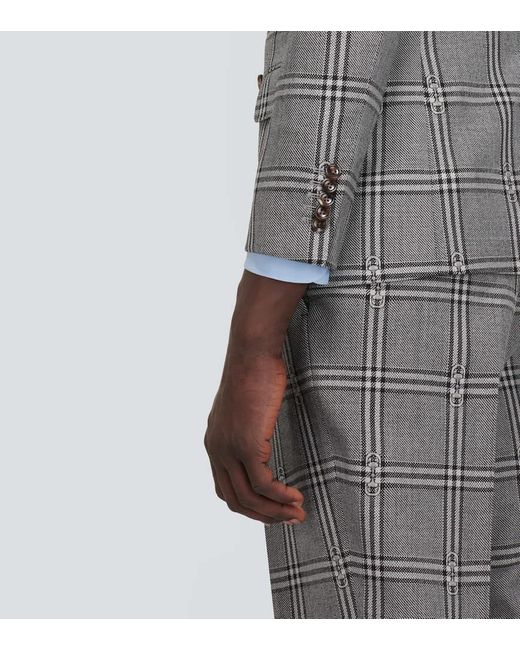 Gucci Gray Horsebit Checked Wool Blazer for men