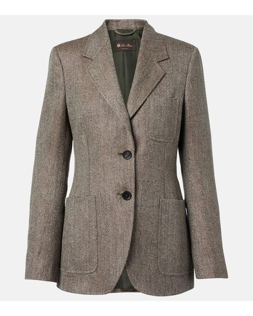 Loro Piana Brown Eleanor Chevron Linen Blazer