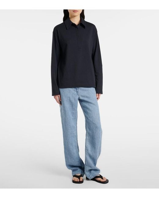 The Row Blue Roddie Cotton And Silk Jersey Polo Shirt