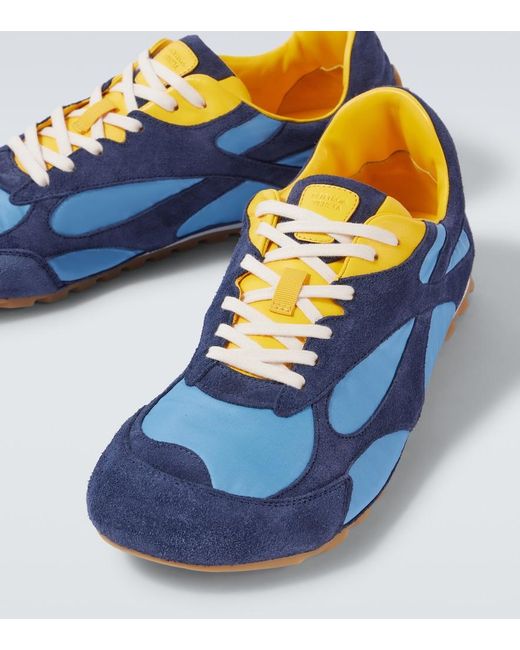 Bottega Veneta Blue Orbit Flash Suede-Trimmed Sneakers for men