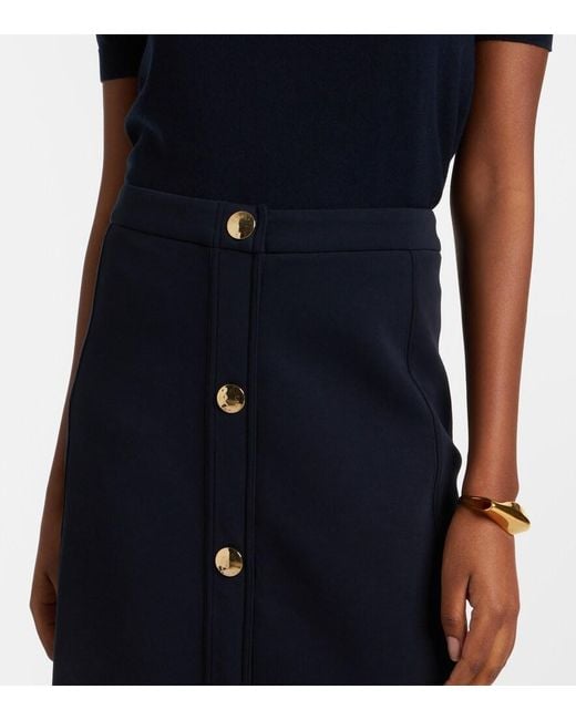 Max Mara Blue Cotton-Blend Midi Skirt