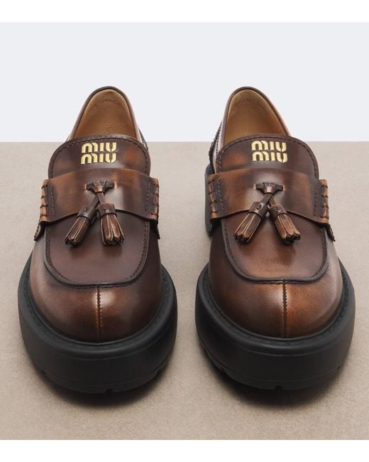 Miu Miu Brown Leather Platform Loafers