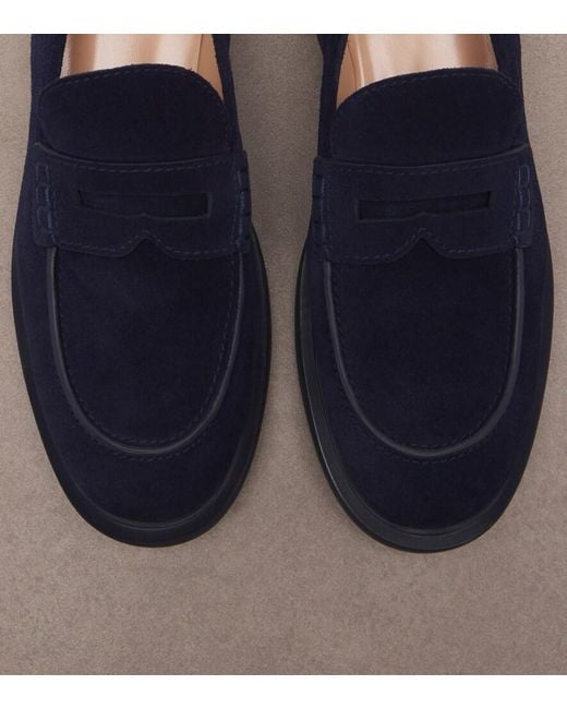 Gianvito Rossi Blue Suede Penny Loafers