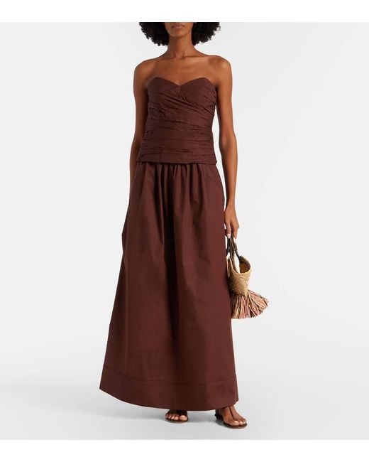 Adriana Degreas Brown Pleated Cotton Maxi Skirt