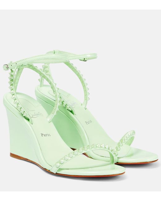 Christian Louboutin Green So Me 85 Leather Wedge Sandals