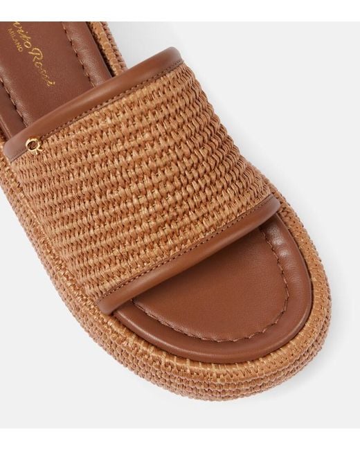 Gianvito Rossi Brown Amami Leather And Raffia Platform Mules