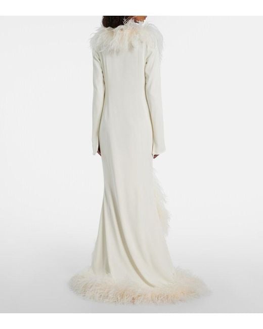 Taller Marmo White Bridal Hollywood Feather-Trimmed Gown