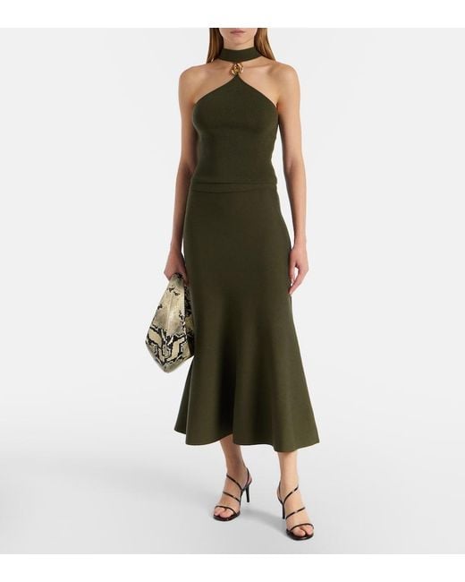 Jonathan Simkhai Green Layne Wool Midi Skirt