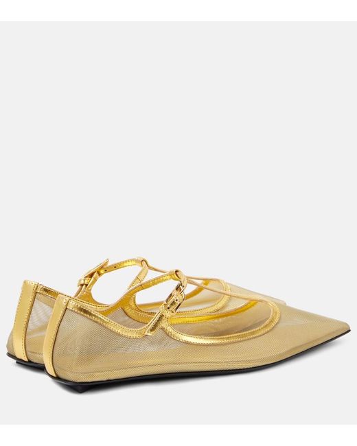 The Attico Natural Juno Mesh Mary Jane Flats