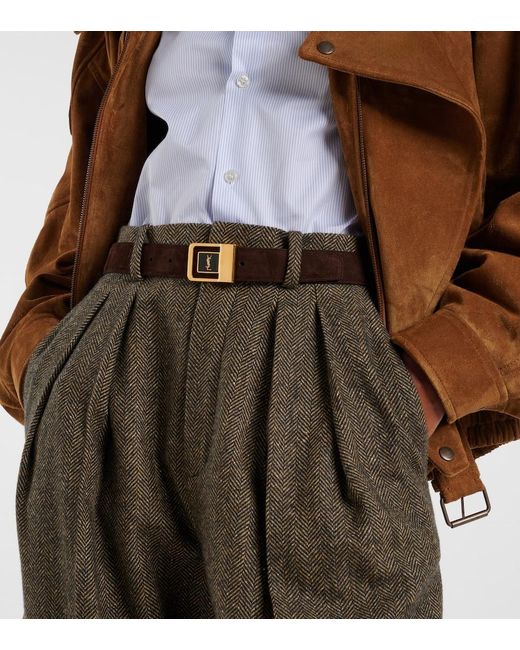 Saint Laurent Black Cassandre Suede Belt