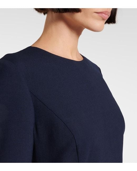 Oscar de la Renta Blue Pleated Wool-Blend Midi Dress