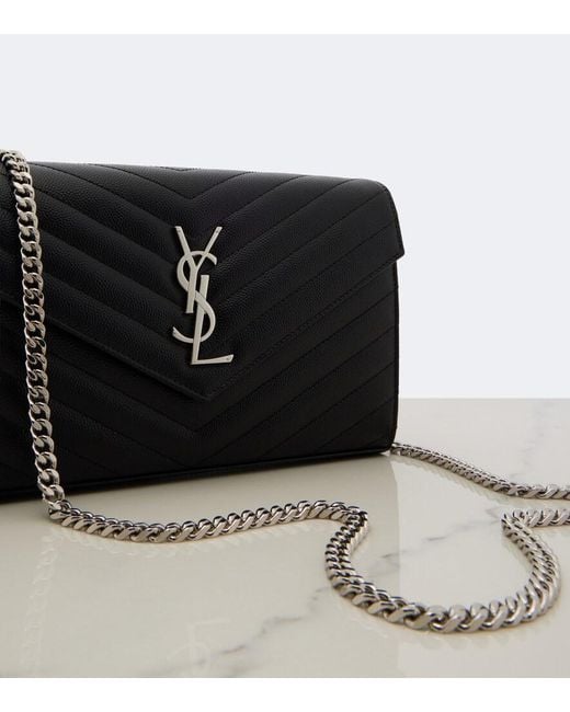Saint Laurent Black Cassandre Matelasse Leather Wallet On Chain