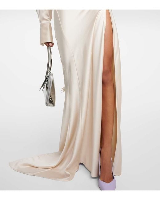 The Attico Natural Robe aus Satin mit Federn