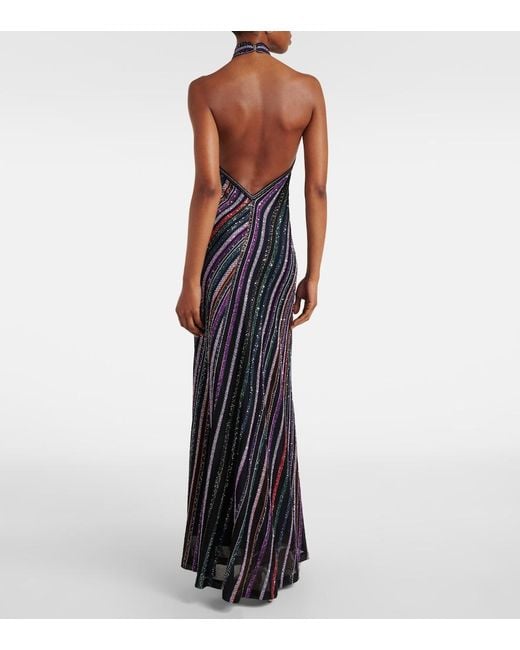 Missoni Blue Sequined Striped Gown