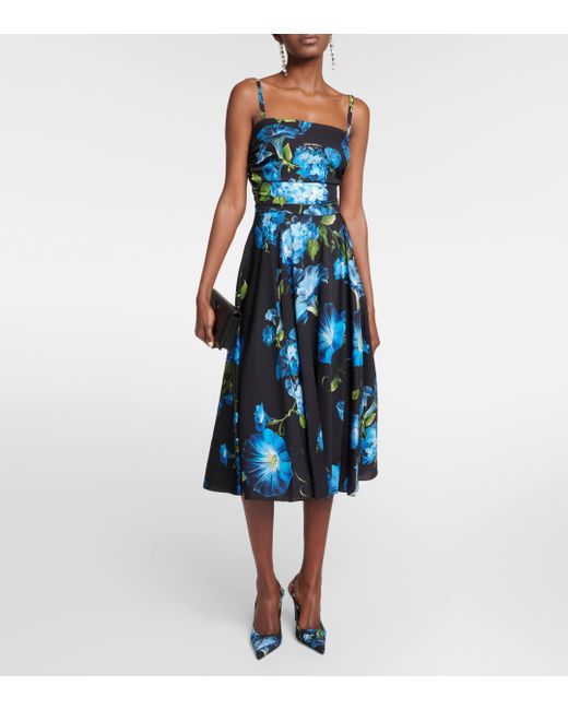 Dolce & Gabbana Blue Floral Silk-blend Midi Dress
