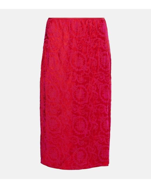 Dries Van Noten Red Printed Pencil Skirt
