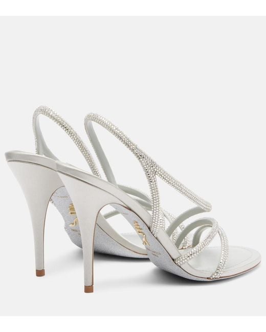 Rene Caovilla White Crystal-Embellished Satin Sandals