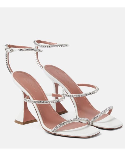 AMINA MUADDI White Gilda Crystal-embellished Metallic-leather Heeled Sandals