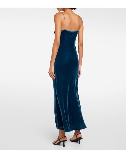 Asceno Blue Lyon Velvet Maxi Dress