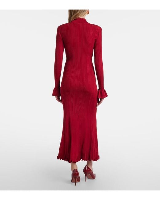 Self-Portrait Red Beaded Ribbed-Knit Midi Dress