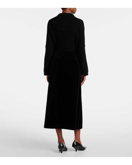 Max Mara Black Paraggi Cotton Velvet Midi Skirt